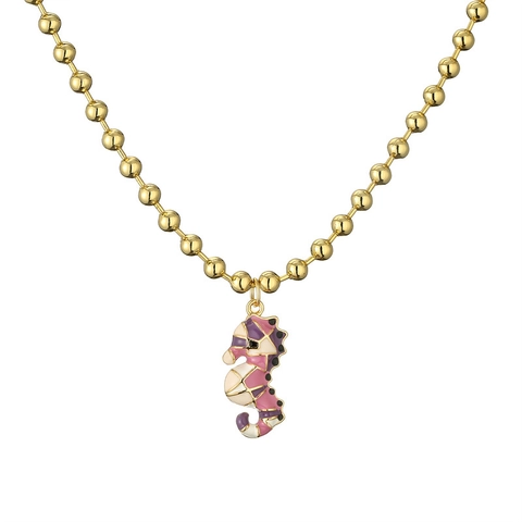 Collier Pendentif Hippocampe Or Plaqué Cuivre Émail Coloré Forme Animale Bijoux Cadeau Pour Femmes Élégant