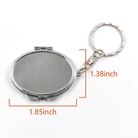 Portable Mirror Keychain Metal Mesh Pouch Heart Oval Folding Double Sided Compact Makeup Mirror Bag Charm Pendant