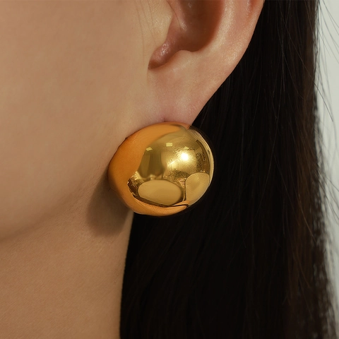 Pendientes De Botón De Hemisferio Pulido Espejo Minimalistas Acero De Titanio Chapado En Oro Joyería Redonda