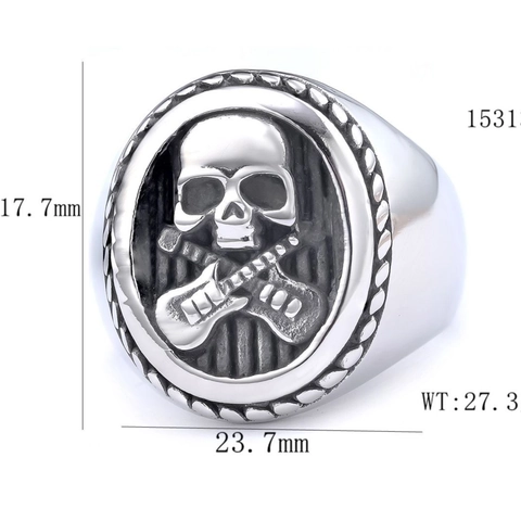 Anello Da Uomo In Acciaio Inossidabile Punk Rock Vintage Teschio Chitarre Design Gotico Hip Hop
