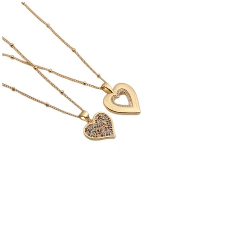 Heart Pendant Necklace Copper Multicolor Zirconia Satellite Chain Jewelry Gift For Women Romantic Chic Adjustable