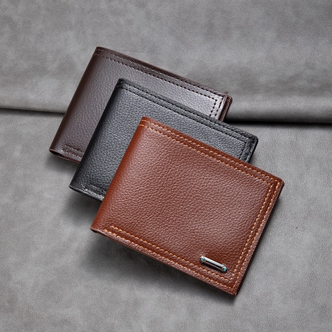 Portafoglio Uomo Bifold Pelle PU Motivo Litchi Sottile Porta Carte Business Vintage Grande Capacità Protezione RFID