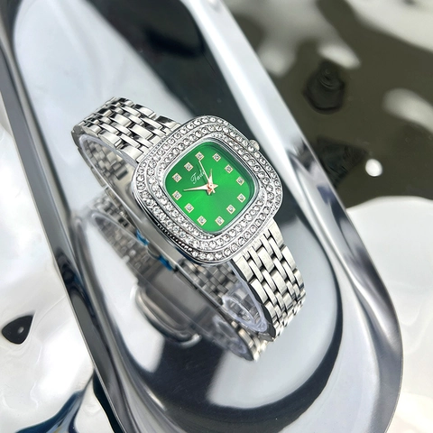 Orologio Al Quarzo Da Donna Quadrante Quadrato Lunetta In Strass Cinturino In Acciaio Inossidabile Elegante