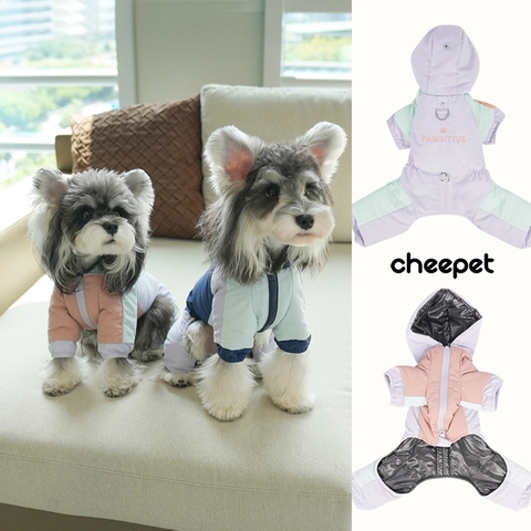 Dog Jumpsuit Winter Coat Hooded Windproof Waterproof Padded Cotton Jacket With D Ring Color Block For Small Medium Dogs