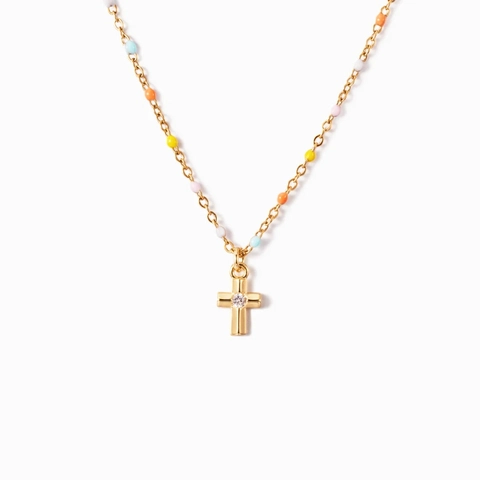 925 Sterling Silver Colorful Enamel Cross Pendant Necklace For Women Gold Plated Rhinestone Cross Chain Fashion Jewelry Gift