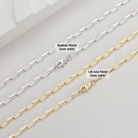 925 Sterling Silver Paperclip Chain Necklace For Women Men 14K Gold Plated Minimalist Rectangular Link Necklace Jewelry