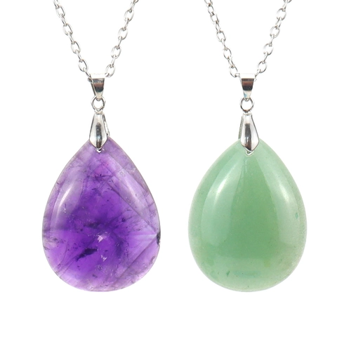 Natural Crystal Stone Teardrop Pendant Necklace Healing Amethyst Tiger Eye Bohemian Style Jewelry Women
