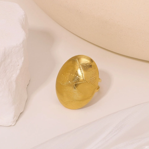 Edelstahl Oval Strukturierter Ring Vergoldet Verstellbar Offen Geometrisch Minimalistisch Fingerschmuck Damen