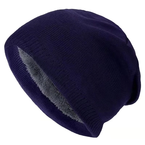 Gorro De Punto De Invierno Para Hombre Y Mujer Con Forro Polar Grueso Cálido Color Sólido Gorro Acanalado Cortavientos