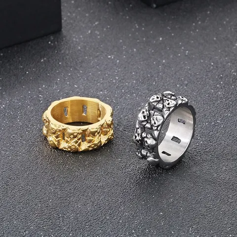 Anillo Calavera Acero Inoxidable Punk Gótico Retro Vintage Relieve Banda Ancha Estilo Biker Joyería Moda Para Hombres