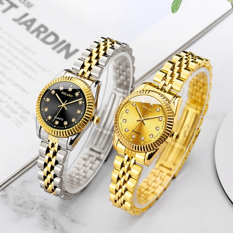 Luxury Alloy Quartz Watch For Couple Rhinestone Calendar Dial Metal Strap Casual Fashion Gold Silver Business Watch