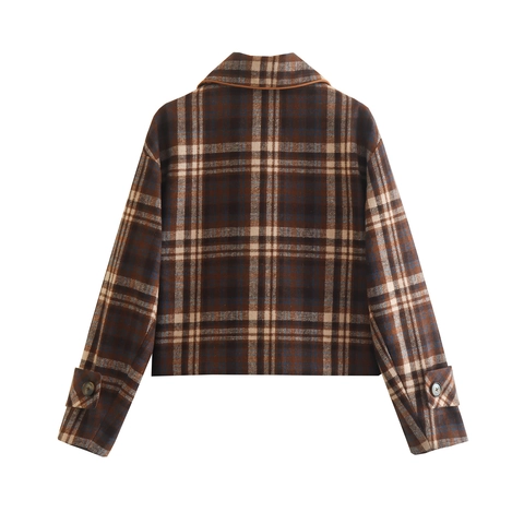 Giacca Corta A Quadri Vintage Da Donna Cappotto In Lana Con Revers Bottoni E Tasche Maniche Lunghe Casual