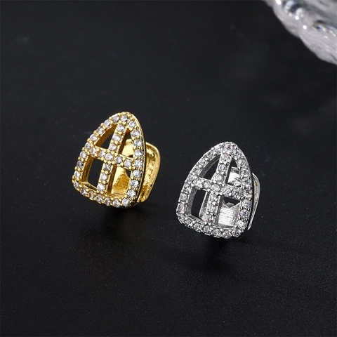 Hip Hop Singolo Dente Grillz Rame Zircone Cuore Stella Segno Dollaro Croce Serpente Gioielli Per Denti Placcato Oro Argento