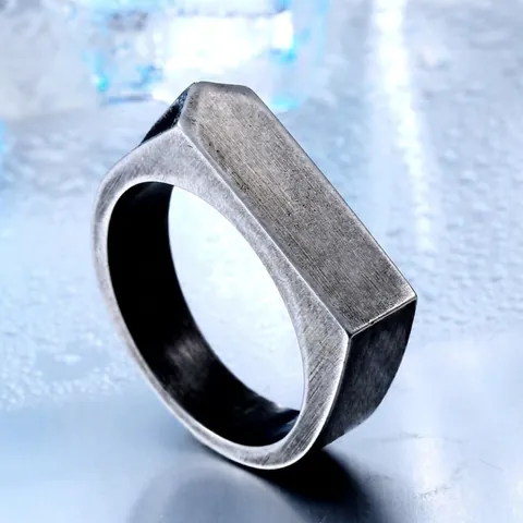 Heren Vintage Titanium Stalen Ring Plat Rechthoek Top Geometrische Industriële Stijl Geborsteld Metalen Band Sieraden