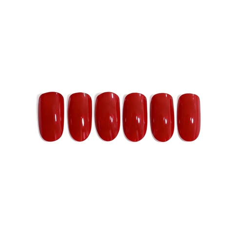 Glossy Red Press On Nails Oval Shape ABS Plastic Full Cover Artificial Fingernails Fashion Daily Wear For Women