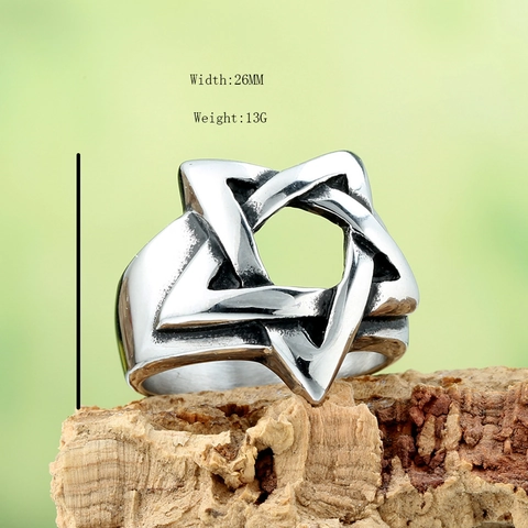 Anillo De Estrella De Cinco Puntas Estilo Punk Vintage Acero Inoxidable Hexagrama Dominante Joyería Para Hombres Mujeres