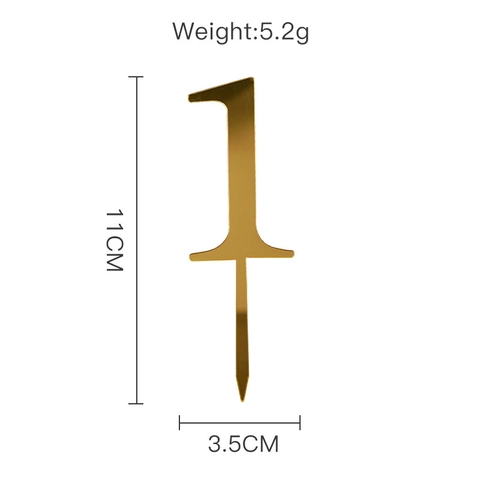Gold Mirror Acrylic Number Cake Toppers 0-9 Birthday Series Cake Insert For Party Baking Dessert Table Decoration