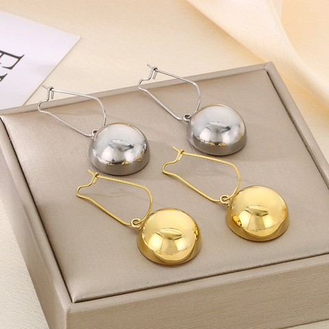 Stainless Steel Earrings Mirror Polished Hollow Hemisphere Ball Geometric Minimalist Long Drop Stud Jewelry For Women