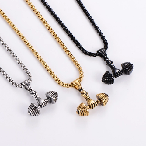 Retro Stainless Steel Dumbbell Pendant Necklace For Men Women Gym Fitness Sports Jewelry Gift Electroplated Neck Jewelry