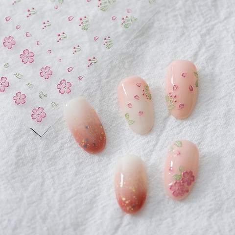 5D Reliëf Nagelstickers Roze Kersenbloesem Bloemen Mat Doorschijnend Ultradun Zelfklevend Japanse Stijl Elegant Vrouwen