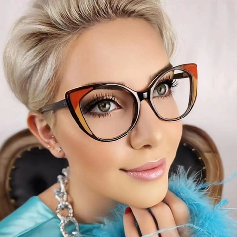 Cat Eye Brillenrahmen TR90 AC Blaupause Anti-Blaulicht Retro Stilvoll Vintage Optische Brille Für Damen Klare Gläser