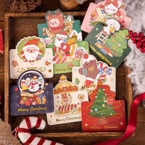 Christmas Bronzing Greeting Cards For Holiday Gift Bakery Decoration Mini Small Cards Merry Christmas Wish Message Card