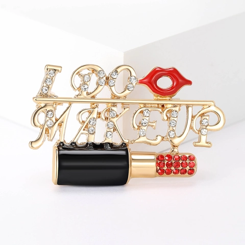 Alloy Enamel Rhinestone Brosche I Do Makeup Buchstabe Rote Lippen Lippenstift Form Mode Accessoires Für Damen