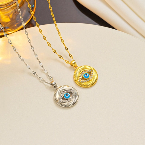 Edelstahl Böser Blick Anhänger Halskette Für Damen Blaues Auge Strass Rund Türkischer Stil Gold Silber Schmuck Geschenk