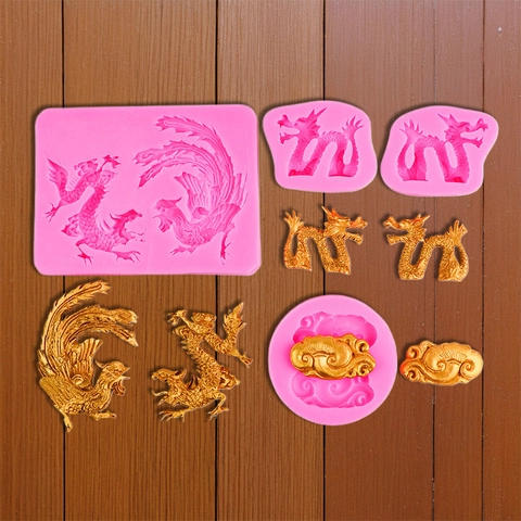 Draak Feniks Gelukswolk Siliconen Vorm Chinese Stijl Fondant Taart Decoratie Chocolade Doe Het Zelf Tool