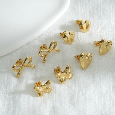 Orecchini A Lobo In Acciaio Inossidabile Da Donna Placcati Oro 18K Farfalla Fiocco Cuore Geometrico Gioielli Minimalisti
