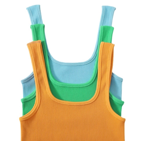 Canotta In Maglia A Costine Da Donna Nylon Spandex Scollo Quadrato Spalline Larghe Asciugatura Rapida Yoga Sport Crop Top