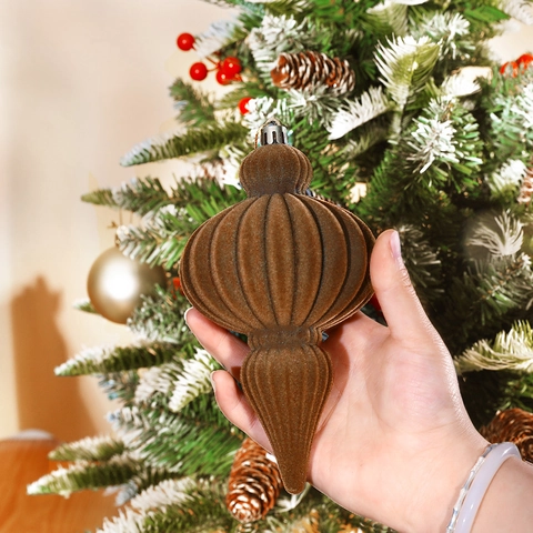 Flocked Christmas Ball Ornaments Velvet Hanging Baubles Ribbed Multi Shape For Holiday Party Tree Home Decor