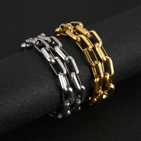 Titanium Steel Square Link Chain Necklace Hip Hop Punk Style Geometric Polished Jewelry For Men Women Silver Gold Color