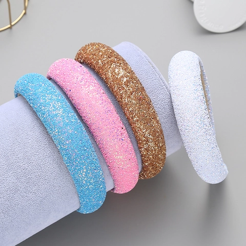 Women Wide Headband Glitter Shimmer Colorful Sugar Beads Hair Band Plastic Fashion Accessory Headpiece