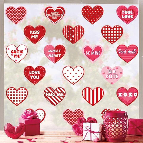 Valentine's Day Heart Shaped Wall Stickers PVC Romantic Red Pink Decals For Party Home Window Glass Decor Novelty