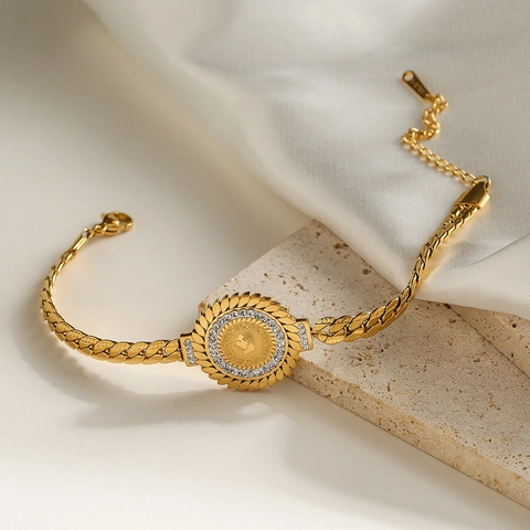 Porträt Münz Medaillon Armband Gold Plattiert Edelstahl Mit Zirkonia Vintage Mode Schmuck Frauen
