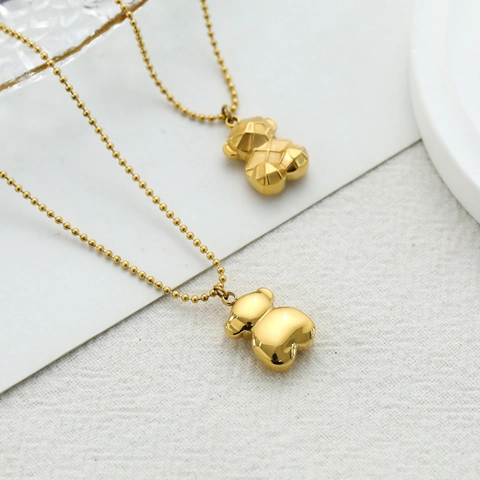 Collana Con Ciondolo A Orso Sfaccettato Geometrico Acciaio Al Titanio Catena A Sfere Dorata Gioielli Moderni