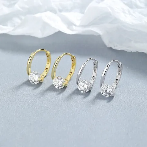 925 Sterling Silber Runde Creolen Für Damen Minimalistisch Strass Zierlich Täglich Schmuck Zubehör Individuell Mode Geschenk