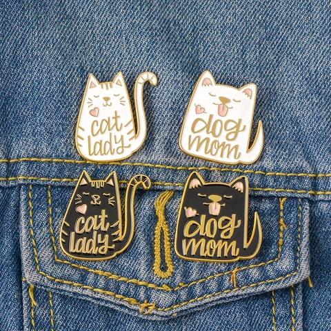 Cartoon Enamel Cat Dog Brooches Alloy Badge Pins For Pet Lovers Cat Lady Dog Mom Fashion Jewelry Lapel Accessory