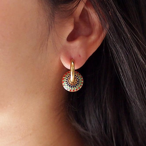 Edelstahl 18K Vergoldet Runde Emaille Gänseblümchen Creolen Für Frauen Böhmischen Vintage Ethnischen Stil Bunt