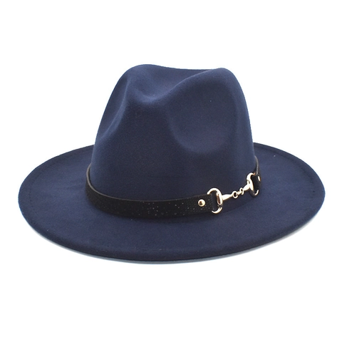 Women Wool Fedora Hat Wide Brim Vintage British Style Jazz Cap With Horsebit Metal Buckle Autumn Winter Warm Sunshade
