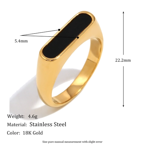 Rectangular Black White Shell Inlay Ring Stainless Steel 18K Gold Plated Minimalist Geometric Finger Jewelry For Women