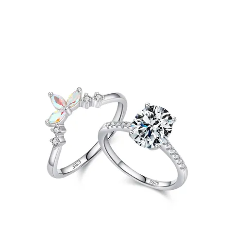 925 Sterling Silber Ringe Für Damen Elegant Oval Zirkonia Stapelbar Krone Marquise Synthetischer Opal Schmuck