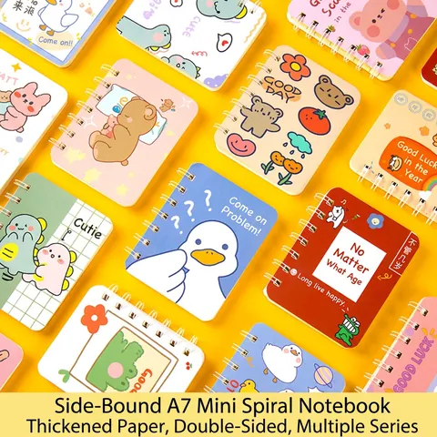 Mini Spiral Notebook Portable Pocket Journal Diary Paper Coil Book Cute Cartoon Floral Cover Student Office Stationery