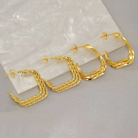 Twisted Texture Hoop Earrings Stainless Steel 18K Gold Plated Geometric Braided Studs For Women INS Style Luxury