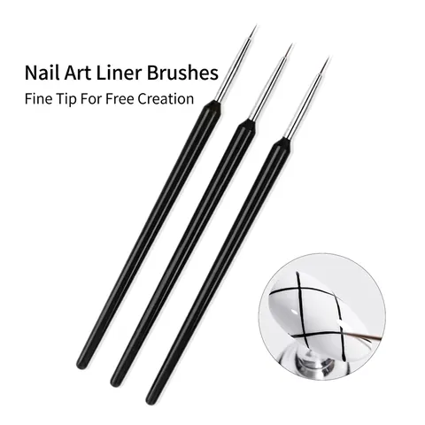 Nail Art Liner Brushes With Nylon Bristles Metal Tube And Plastic Handle For Manicure Painting Drawing Detail Design
