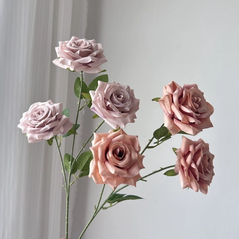Artificial Rose Flowers Satin Cloth Realistic Multi Head Wedding Hall Decoration Home Table Arrangement Long Stem Bouquet