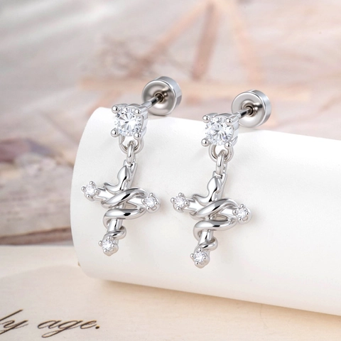 Snake Wrapped Cross Ear Stud Piercing Titanium Steel Copper Zircon Micro Paved Punk Goth Jewelry For Men Women