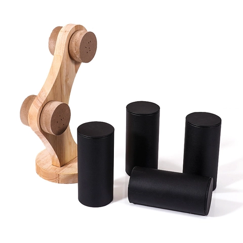 Jewelry Display Rack Solid Wood Tiered T Bar Holder For Bracelets Watches Bangles Velvet PU Leather Organizer Stand