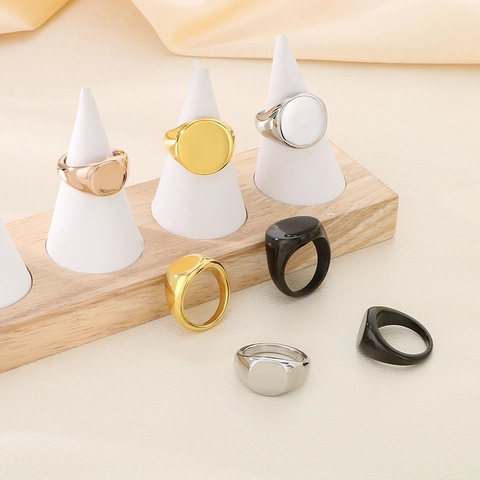Anello Sigillo Minimalista Acciaio Inossidabile Placcato Oro 18K Quadrato Rotondo Cuore Fascia Geometrica Per Uomo Donna